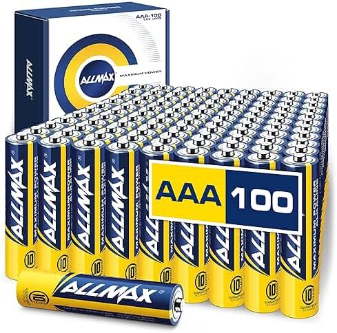 Allmax AAA Maximum Power Alkaline Triple A Batteries (100 Count) – Ultra Long-Lasting, Leakproof Design, 10-Year Shelf Life, Maximum Performance (1.5V) - Product Image
