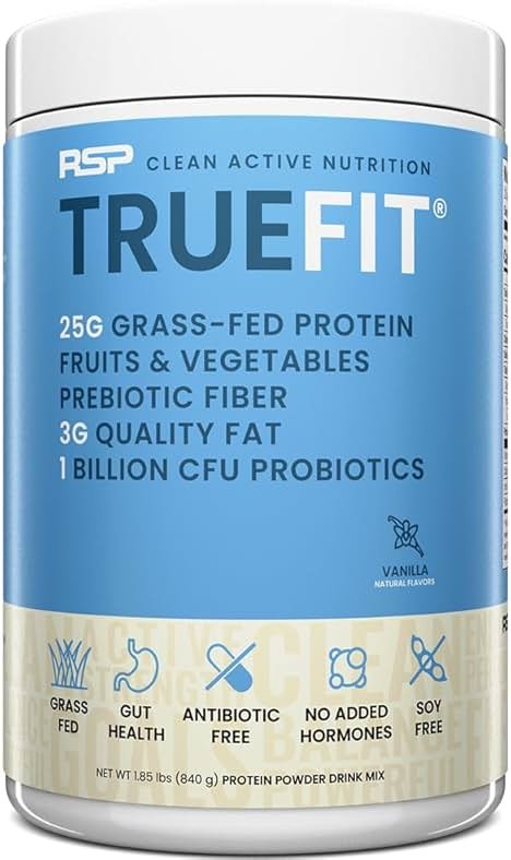 TrueFit High Fiber Protein Powder, Grass-Fed Whey Meal Replacement Shake with Prebiotics, Probiotics, & Organic Superfoods, Keto Friendly, Gluten Free - Product Image
