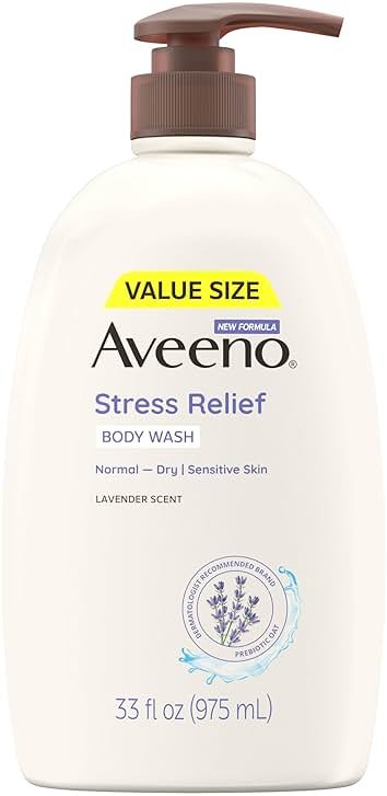 Aveeno Stress Relief Body Wash, Lavender Scent with Nourishing Prebiotic Oat, Sensitive Skin Body Wash for Normal to Dry Skin, Paraben-, Dye-, and Soap-Free, Value Size 33 Fl Oz - Product Image