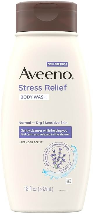 Aveeno Stress Relief Body Wash with Nourishing Oat & Lavender Scent for Sensitive Skin, Gently Cleanses & Helps You Feel Calm & Relaxed in the Shower, Soap-Free, 18 fl. oz - Product Image
