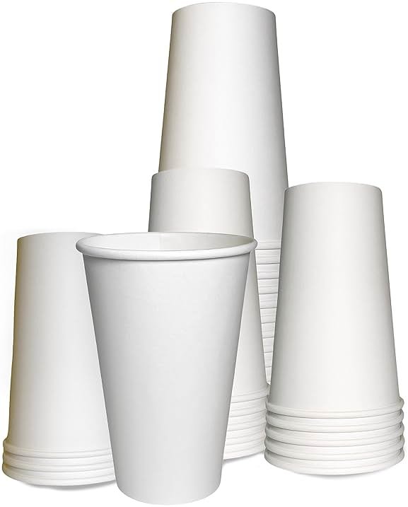 EcoQuality Extra Large 20oz White Paper Coffee Cups - (150 Count) Disposable Paper Coffee Cups - Hot Drink, Tea, Coffee, Cappuccino, Hot Chocolate, Chai, Chai Latte, Office, Travel, Recyclable - Product Image