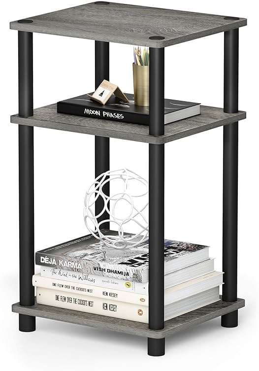 Furinno JUST Side Table, 3-Tier End Table, Open Shelves Night Stand, Bedside Table, Toolless Assembly, for Living Room, Bedroom, Bathroom, French Oak - Product Image