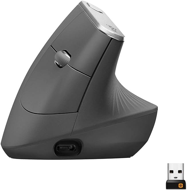 Logitech MX Vertical Wireless Mouse – Ergonomic Design Reduces Muscle Strain, Move Content Between 3 Windows and Apple Computers, Rechargeable, Graphite - Product Image