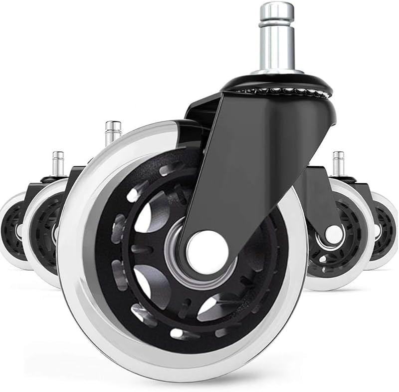 Office Chair Caster Wheels Set of 5 Heavy Duty & Safe for All Floors Including Hardwood 3" Rubber Replacement for Desk Floor Mats - Product Image