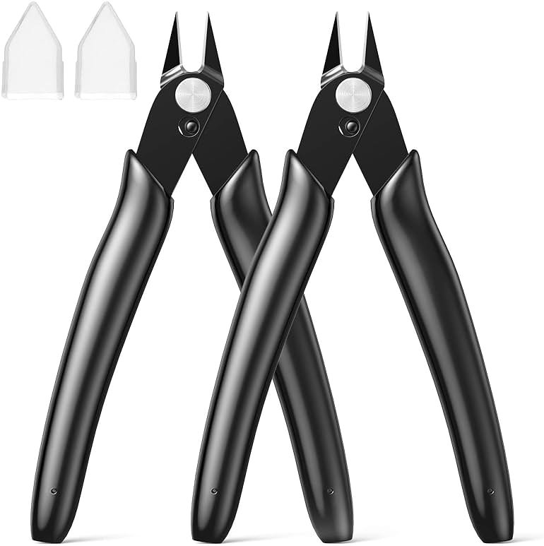 Small Wire Cutters with Spring 2-Pack Diagonal Flush Cutters 5" Black | for Zip Ties, Model, Jewelry Making, 3d Printer Filament, Electronics, Confined Areas - Product Image