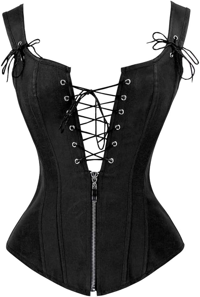 Charmian Women's Renaissance Lace Up Vintage Boned Bustier Corset with Garters - Product Image