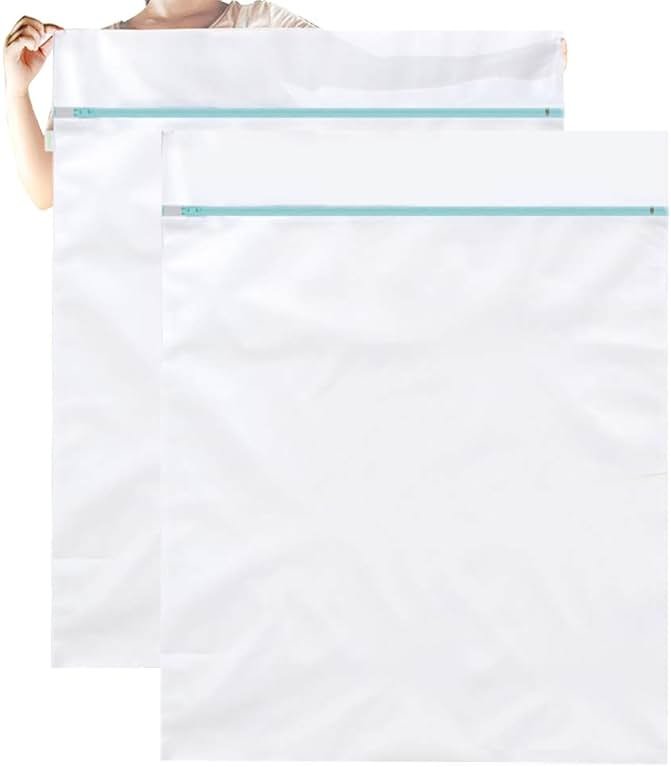 OTraki 2 Pack Extra Large Laundry Mesh Bag 43 x 35 Inch Mesh Laundry Bag Zippered Big Net Bag for Blanket Sweater Coat Bedding Sheet in Home Dorm Hotel Don't Drying, Melting 140-176℉, White - Product Image