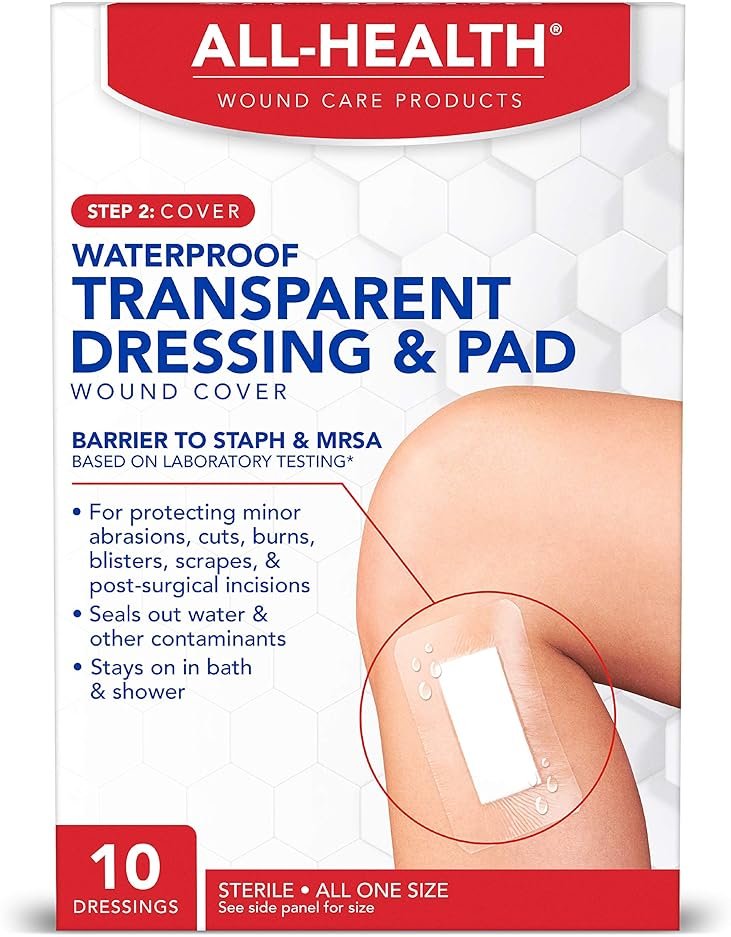 All Health Waterproof Transparent Dressing & Pad, Dressings, 2.375 in X 4 in | Wound Cover Barrier to Staph & MRSA, 10 Count - Product Image