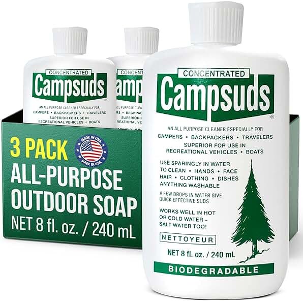 CONCENTRATED CAMPSUDS Sierra Dawn Biodegradable Camping Soap - All-Purpose Camp Dish Soap, Shampoo, Body Wash - Wilderness Wash for Backpacking & Travel, 8 Fl Oz, 3 Pack - Product Image