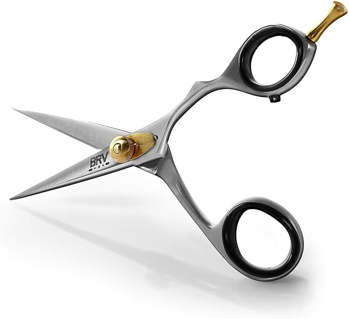 BRV MEN Professional Mustache & Beard Trimming Scissors - 5.5" | High Carbon Stainless Steel & Hammer Forged Mustache Scissors | Razor Sharp Facial Hair Trimming Shears (RIGHT HANDED - Silver) - Product Image