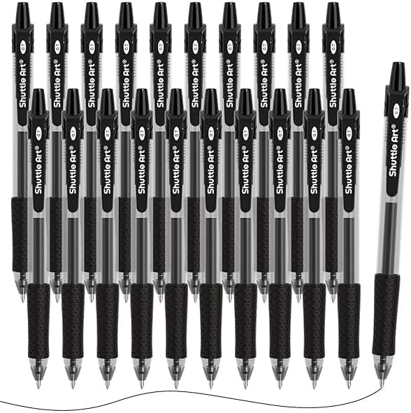 Shuttle Art Black Gel Pens, 48 Pack(20 Pens with 28 Refills) Retractable Medium Point Rollerball Gel Ink Pens Smooth Writing with Comfortable Grip for Office School Home Work - Product Image