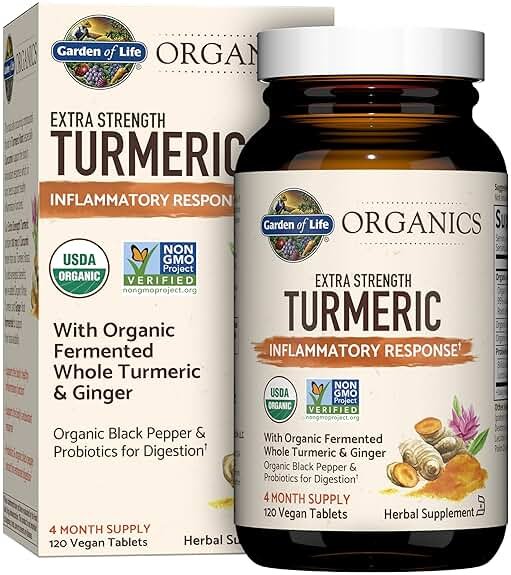 Garden of Life Organics Extra Strength Turmeric Inflammatory Response 120 Tablets-100Mg Curcumin (95% Curcuminoids) Black Pepper, Probiotics, Organic Non-GMO Vegan Gluten Free Herbal Supplement - Product Image