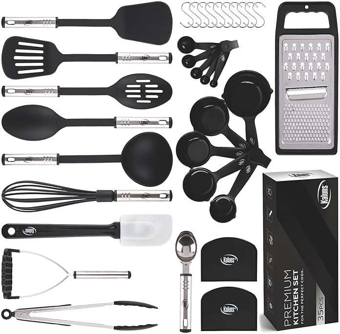 Kitchen Utensils Set 35 PCS Cooking Utensils Set, Nonstick and Heat Resistant Nylon Stainless Steel Silicone Spatula Set - Kitchen Gadgets Home Essentials Kitchen Accessories, Apartment Must Haves - Product Image