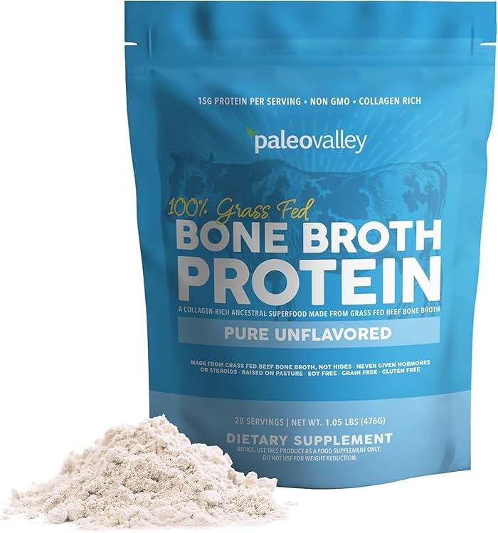 Paleovalley 100% Grass Fed Beef Bone Broth Protein Powder - Rich in Collagen Peptides for Hair, Skin, Gut Health, Bone and Joint Support - 15g Protein Per Serving - No Gluten or GMOs - Product Image