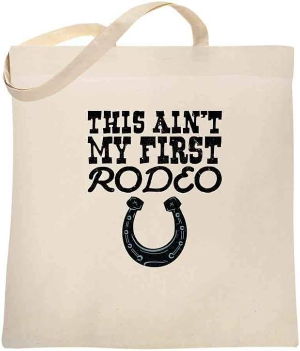 Pop Threads This Aint My First Rodeo Cute Retro Cowboy Cowgirl Country Western Canvas Tote Bag - Product Image