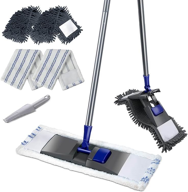 MASTERTOP Microfiber Mop for Floor Cleaning, Flat Dust Mop for Home and Kitchen, Adjustable Stainless Steel Handle with 4 Washable Pads&1 Cleaning Scrape for Hardwood, Vinyl - Product Image