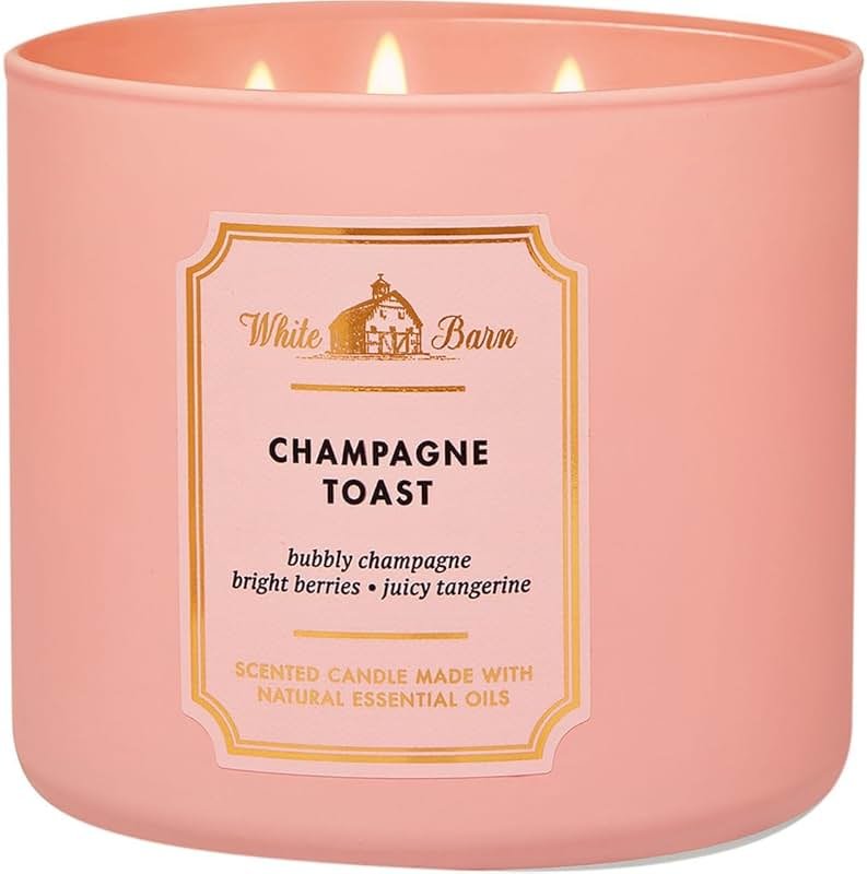 Bath and Body Works White Barn Champagne Toast 3 Wick Candle 14.5 Ounce Basic White Barn Label - Product Image