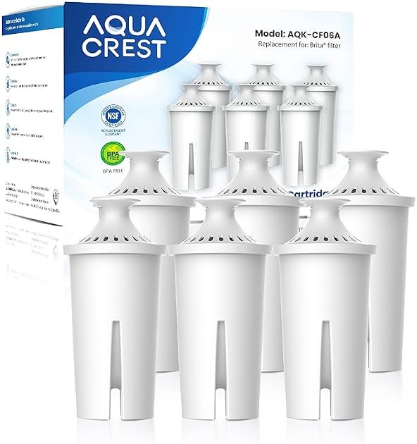 AQUA CREST CF06A Replacement for Brita® Filter, Brita® Water Pitchers and Dispensers, Classic OB03, Mavea® 107007, and More, NSF Certified Pitcher Water Filter, 1 Year Filter Supply, 6 Pack - Product Image