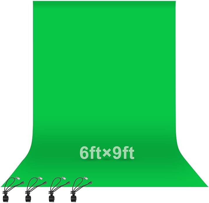 EMART Green Screen Backdrop, 6 x 9 Ft Photography Greenscreen Background Sheet Fabric Kit for YouTube Video Streaming Zoom, Small Photo Chromakey Polyester Cloth Curtain with 4 Clip - Product Image