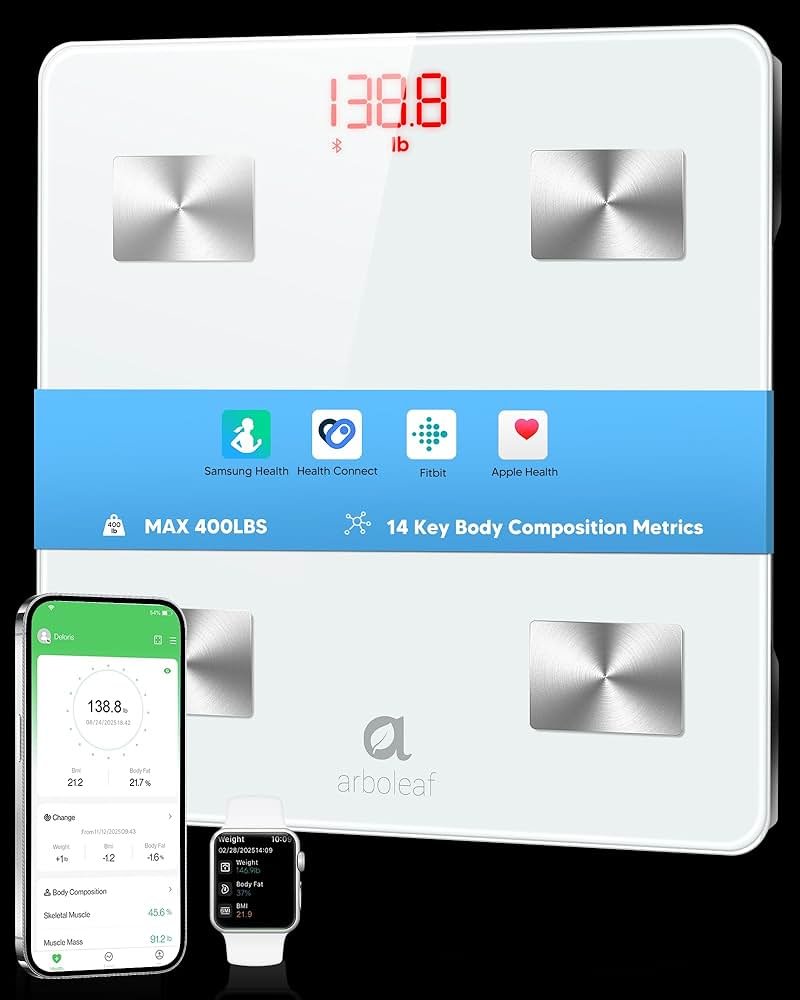 arboleaf Scale for Body Weight, 8-Electrode Smart Scale with BMI, Body Fat, Muscle Mass, Full Body Composition Analyzer, High Precision Digital Bathroom Scale - Product Image