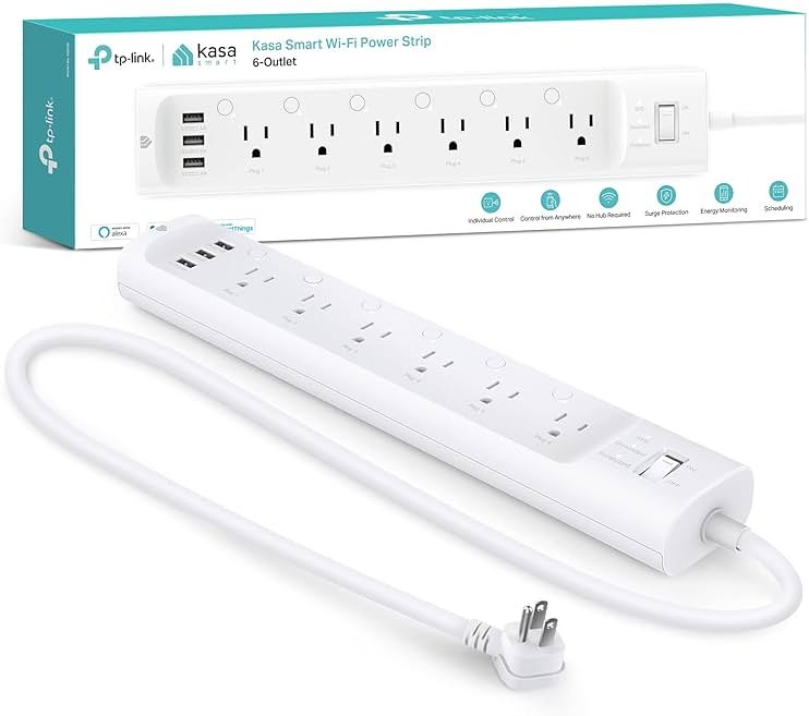 Kasa Smart Plug Power Strip HS300, Surge Protector with 6 Individually Controlled Smart Outlets and 3 USB Ports, Works with Alexa & Google Home, No Hub Required - Product Image