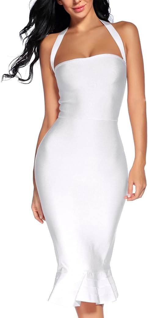houstil Women's V Neck Halter Fishtail Bandage Bodycon Dress Party - Product Image