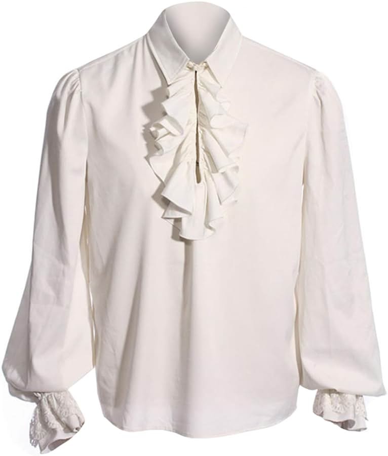 Bbalizko Mens Pirate Shirt Ruffle Victorian Renaissance Steampunk Vampire Poet Shirts Gothic Medieval Costume - Product Image