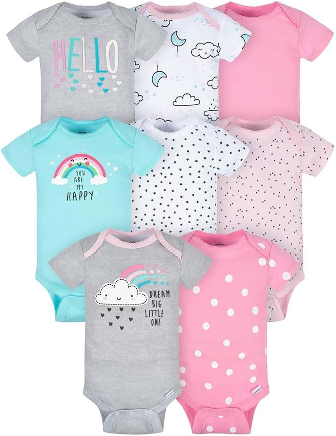 Gerber Baby Girls' 8-pack Short Sleeve Onesies Bodysuits - Product Image