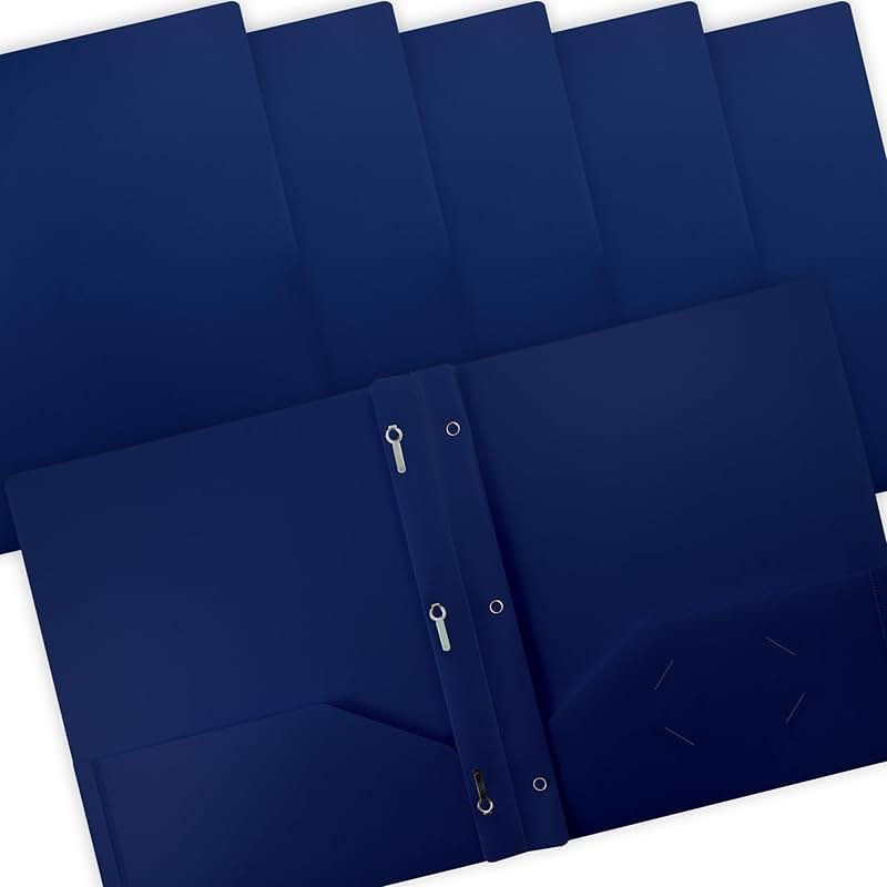 Better Office Products Navy Blue Folders with 3 Metal Prongs, Blue Plastic Folders with Pockets and Prongs, Heavyweight Letter Size Poly Folders, 24 Pack, Durable Plastic Pocket Folders with Prongs - Product Image