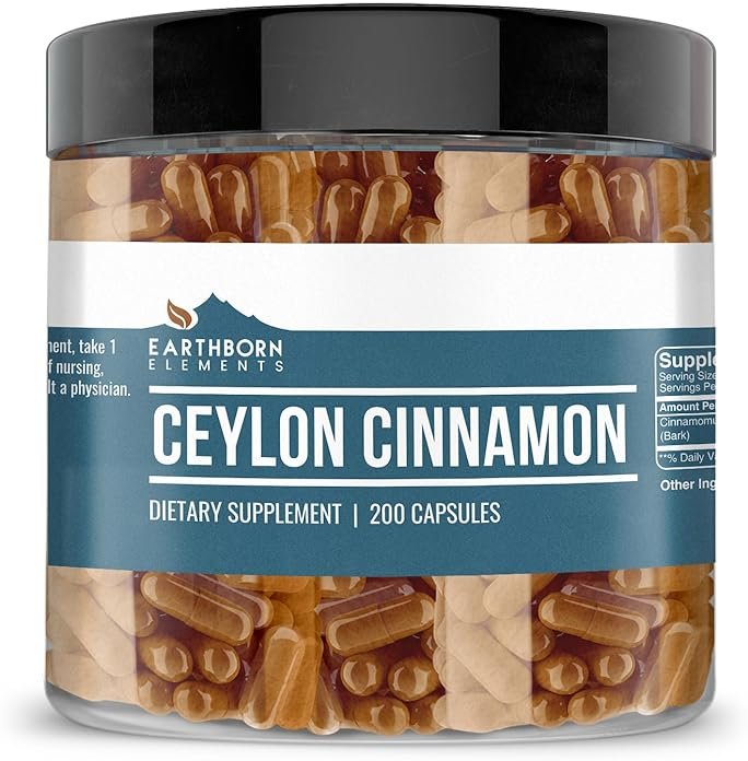 Earthborn Elements Ceylon Cinnamon 200 Capsules, Pure & Undiluted, No Additives - Product Image