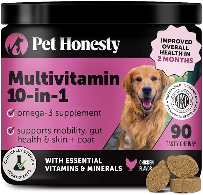 10-in-1 Dog Multivitamin Supplement with Glucosamine & Probiotics - Hip & Joint Support, Digestive Health, Immune Support, Heart & Skin - All-in-One Daily Vitamins & Omega-3s for Dogs (Chicken, 90 Ct) - Product Image