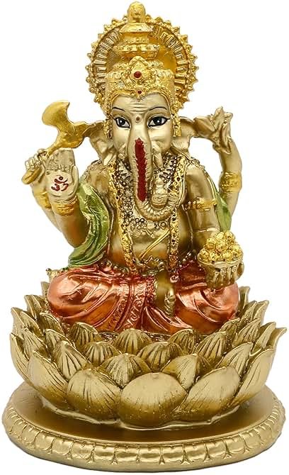 alikiki Hindu God Lord Ganesha Statue - India God Ganesh Statue Ganpati Idol Sculpture Indian Mandir Temple Pooja Items Home Altar Yoga Meditation Room Decor Gifts for Indian - Product Image
