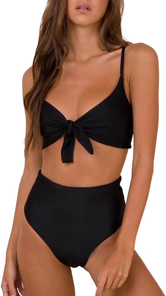 Blooming Jelly Womens High Waisted Bikini Set Tie Knot High Rise Two Piece Swimsuits Bathing Suits - Product Image