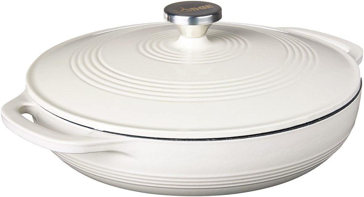 Lodge Essential Enamel Braiser - Refrigerator- & Oven-Safe up to 500° F - Heat-Retaining, Induction-Safe & PFAS-Free Enamel Cookware - 3.6 Quart, Oyster White - Product Image