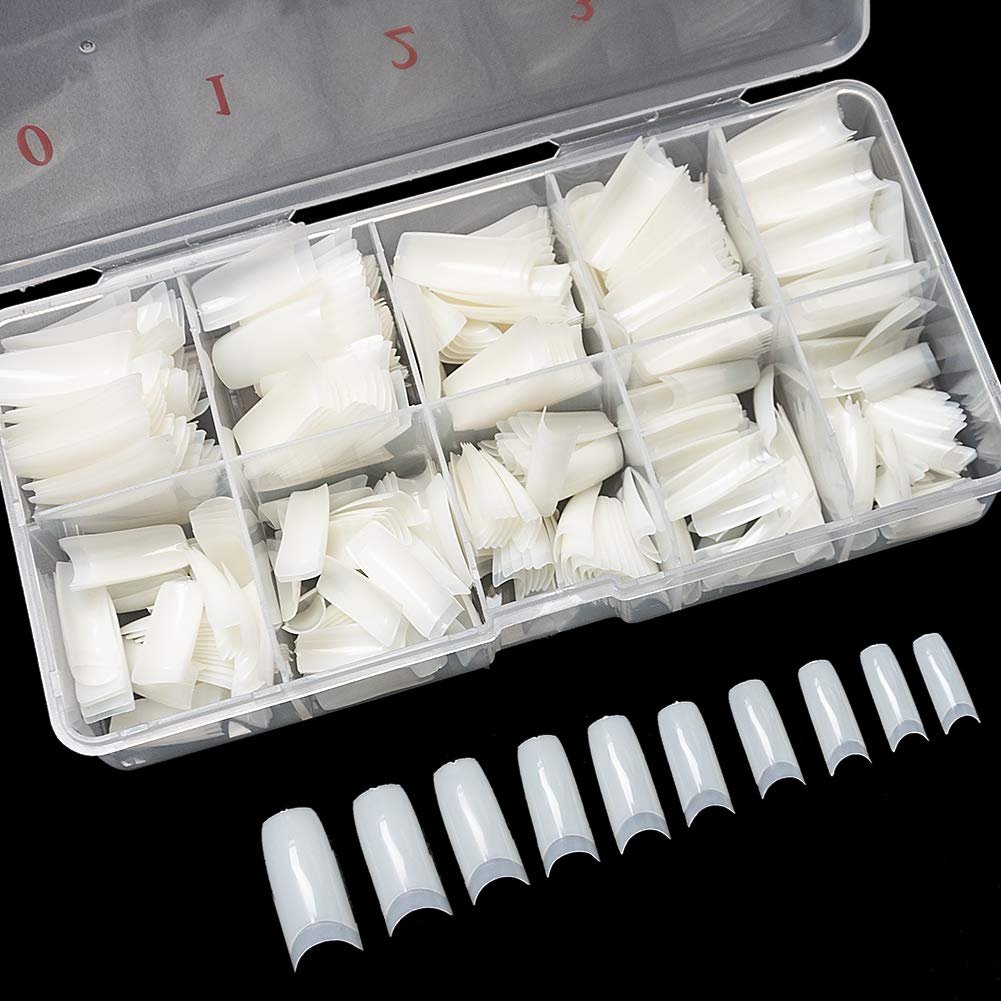 krofaue 500PCS Soft Gel False Nails Tips - Half Cover Acrylic Nail Tips 10 Sizes Lady French Style Acrylic Artificial Tip Manicure with Box for Nail Tips Art Salons and Home DIY - Product Image