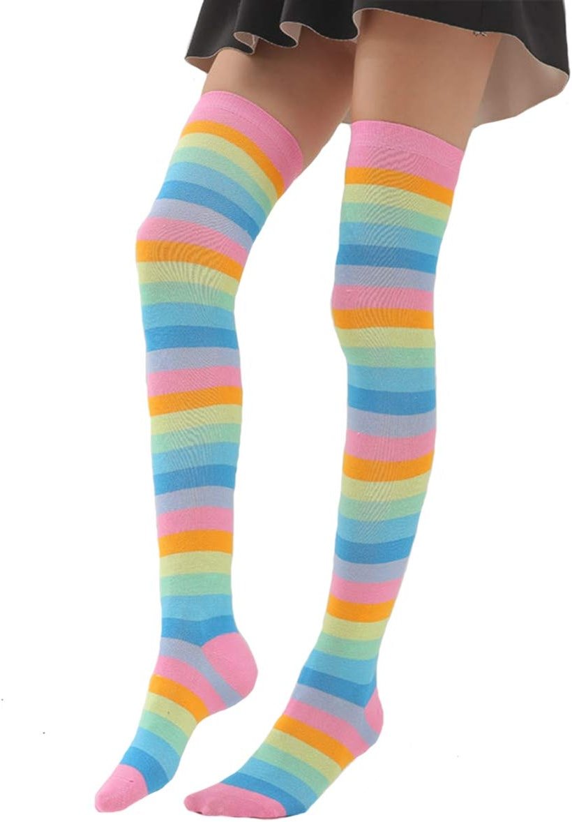 Benefeet Sox Funny Pink Striped Thigh High Socks for Women Cute Stripe Knee High Socks for Teen Girls Colorful Long Tube Sock - Product Image