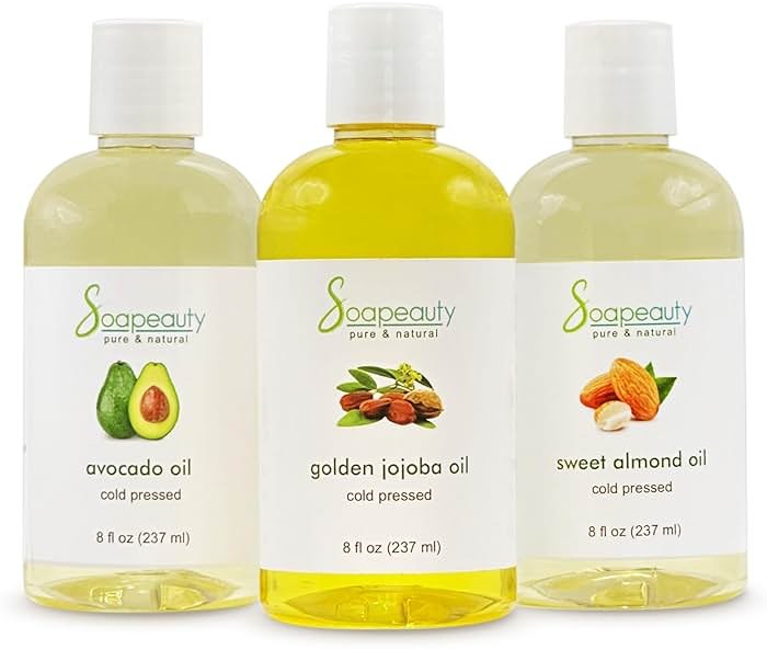 Sweet Almond Oil | Golden Jojoba Oil | Avocado Oil | Pack of 3 | Cold Pressed | Carrier for Essential Oils, Moisturizer for Skin, Face & Hair, Soap Making | 8 fl oz Each - Product Image