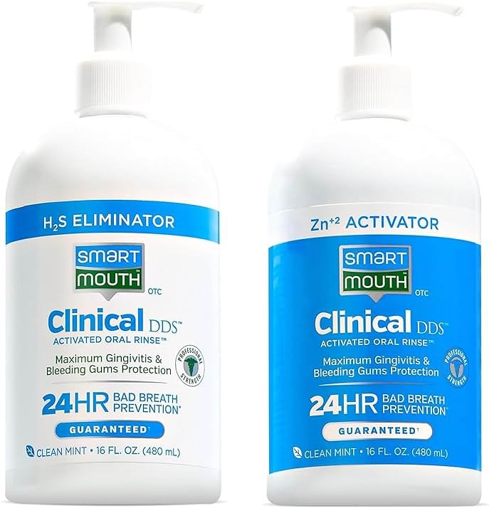 SmartMouth Clinical 2-Bottle Activated Mouthwash System - Anti-Plaque & Anti-Gingivitis for Healthy Gum Support - Clinical-Strength Mouthwash for All-Day Fresh Breath - Alcohol-Free - 16 fl oz Each - Product Image