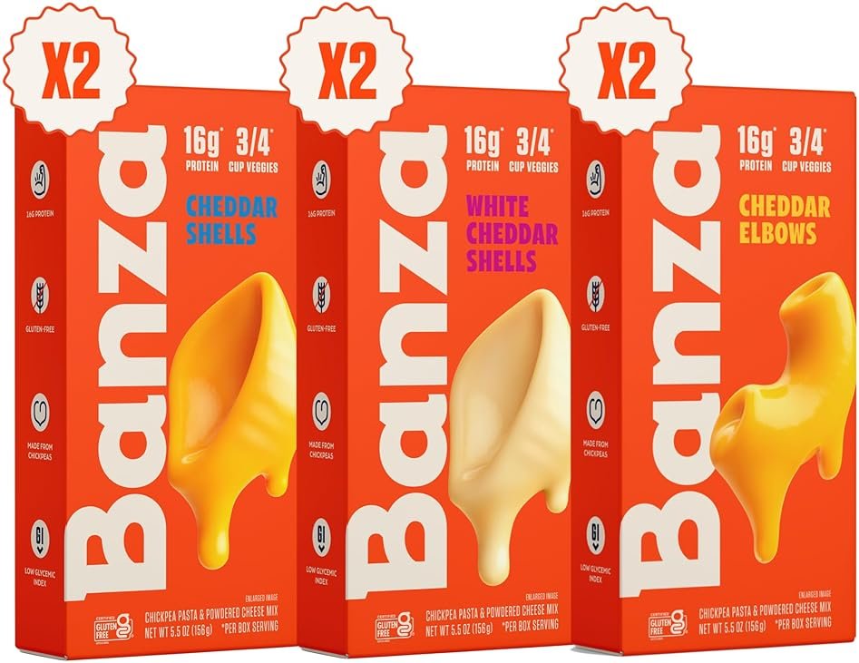 Banza Mac and Cheese Variety Pack - High Protein, Gluten Free, and Lower Carb Protein Mac and Cheese - 5.5oz (Pack of 6) - Product Image