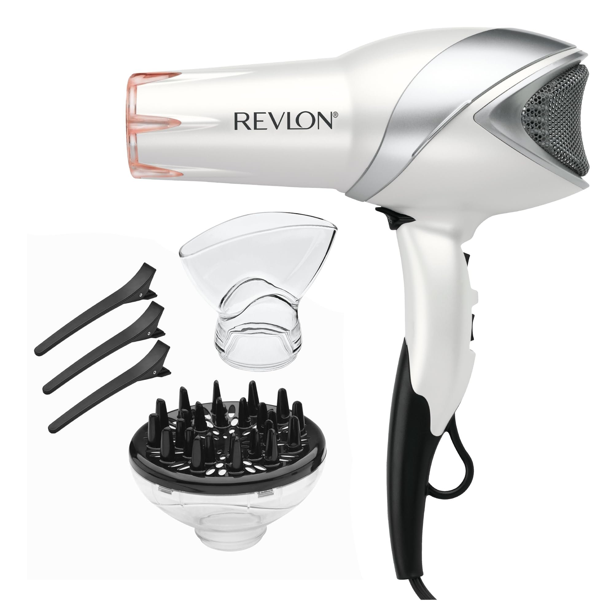 REVLON Infrared Ionic Hair Dryer with Diffuser & Concentrator, 2 Speed Settings, Blow Dryer with Tourmaline Technology for Frizz Control, 1875 Watt Power for Fast Drying, Suitable for All Hair Types - Product Image