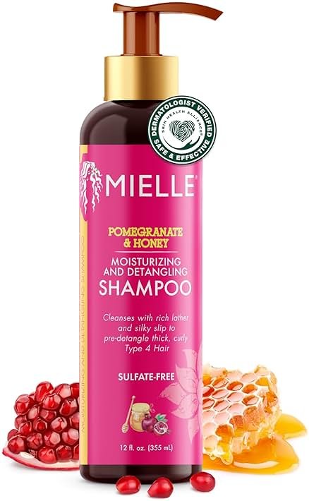 Mielle Organics Pomegranate & Honey Detangling & Moisturizing Shampoo - Curly Hair Shampoo for Women - Enriched with Honey & Babassu Oil to Lift Dirt, Loosen Tangles & Retain Moisture (12 Fl Oz) - Product Image