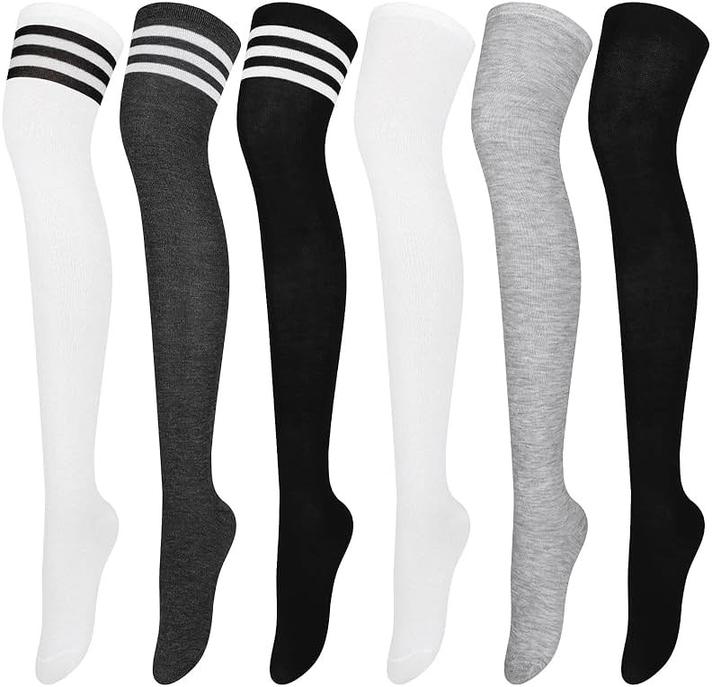 Aneco 6 Pairs Over Knee Thigh Socks Knee-High Warm Stocking Women Boot Sock Leg Warmer High Socks for Daily Wear, Cosplay - Product Image