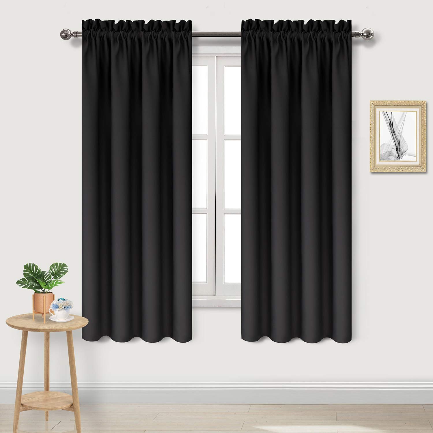 DWCN Blackout Curtains – Thermal Insulated, Energy Saving & Noise Reducing Bedroom and Living Room Curtains, Black, W 42x L 63 Inch, Set of 2 Rod Pocket Curtain Panels - Product Image