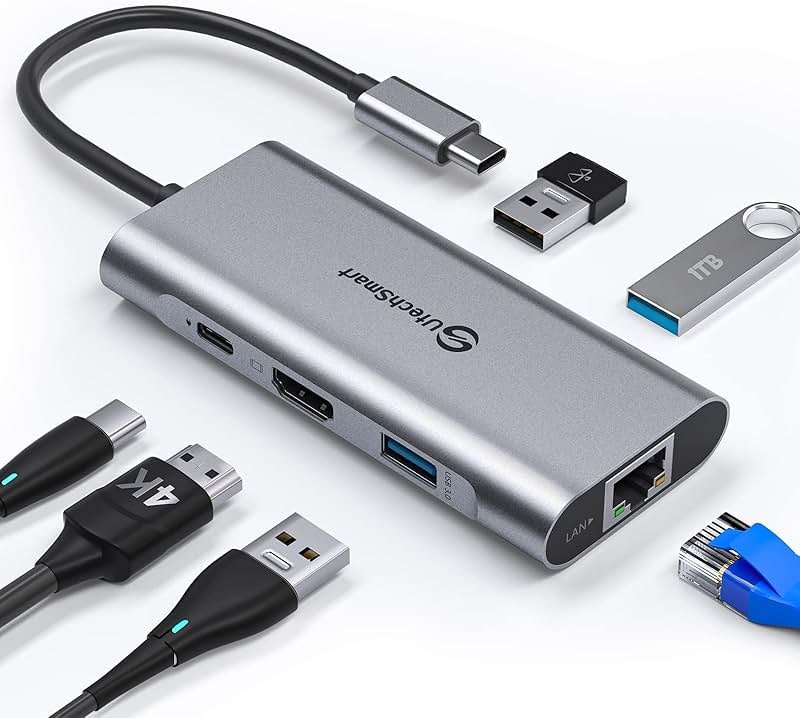 UtechSmart USB C Hub, USB C Ethernet Multiport Adapter, 6 In 1 USB C to HDMI Dock Compatible for Macbook Pro/Air, Chromebook, Dell XPS, HP and Type C Devices (Gigabit Ethernet 100W PD 4K HDMI USB 3.0) - Product Image