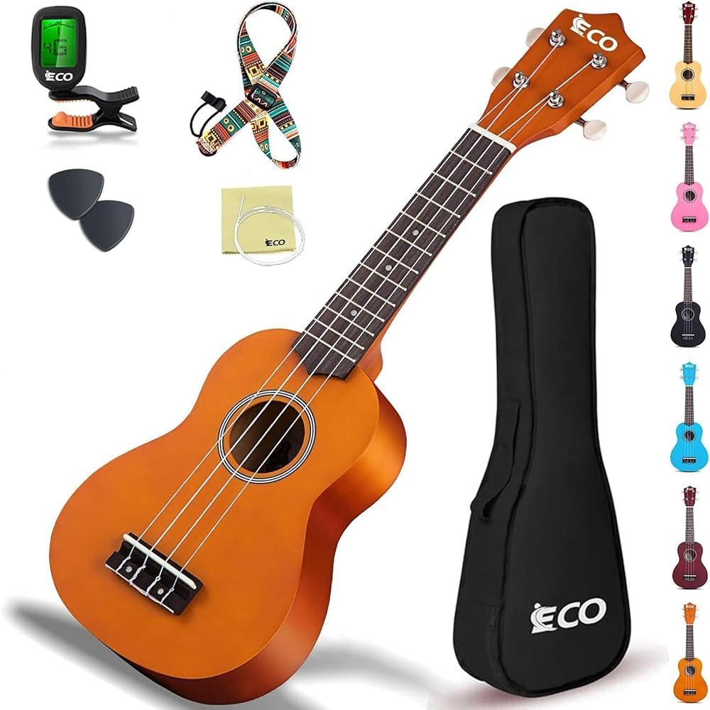 Soprano Ukulele Beginner Kit 21 Inch Ukelele w/Free Online Lesson Case Strap Tuner Strings Picks, Fast to Learn - Product Image