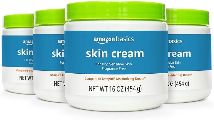 Amazon Basics Ultra Moisturizing Skin Cream for Dry & Sensitive Skin, Dermatologist Tested, Fragrance Free, Not Tested on Animals, Made in USA, 16 Ounce, 4-Pack (Previously Solimo) - Product Image