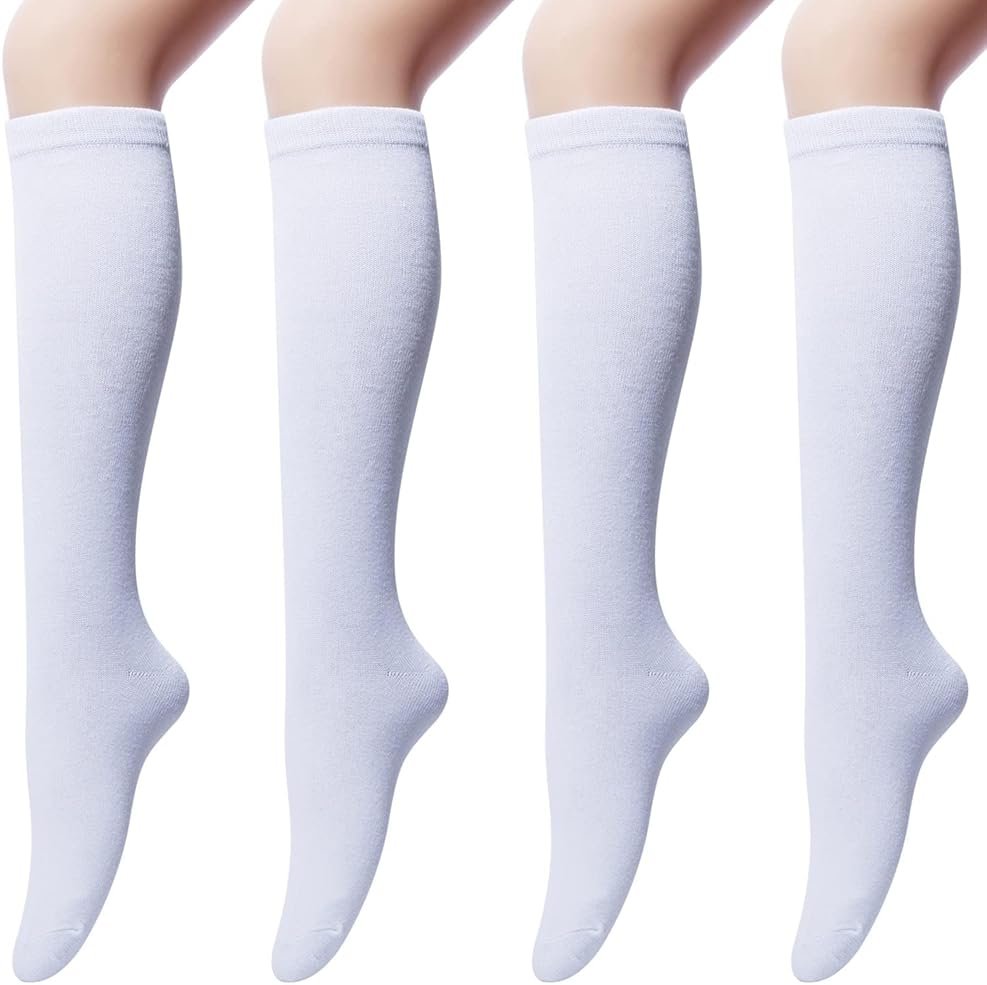 Senker Fashion Knee High Socks for Women, Cotton White Long Tube Sock Black Stockings Striped for Boot Outdoor Sport - Product Image
