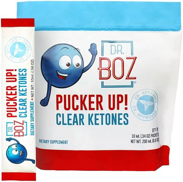 Dr. Boz - Pucker UP! Clear Ketones, 20 Packets - Pure Liquid BHB - Fast Acting Exogenous Ketones - Increase Energy & Clarity - Max Strength - Quality Tested - Made in USA - Keto Diet - 0.34oz (10ml) - Product Image