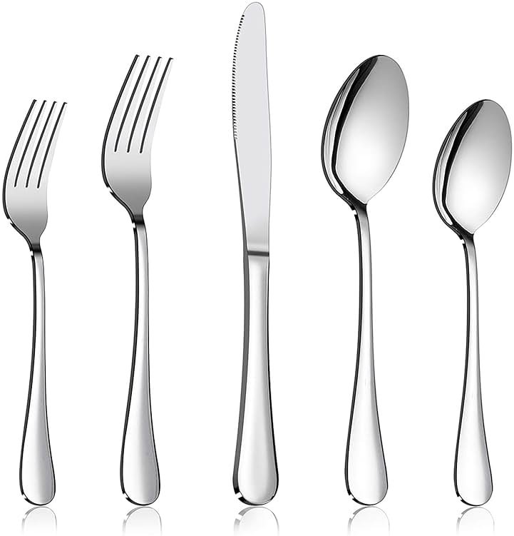 Silverware Set Service for 2, E-far 10-Piece Stainless Steel Flatware Set Cutlery Sets, Include Knife/Fork/Spoon, Simple & Classic Design, Easy Clean & Dishwasher Safe - Product Image