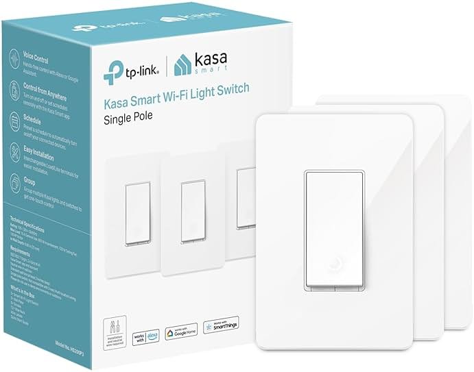 Kasa Smart Light Switch HS200P3, Single Pole, Needs Neutral Wire, 2.4GHz Wi-Fi Light Switch Compatible with Alexa and Google Home, UL Certified, No Hub Required, 3 Count -Pack of 1 , White - Product Image